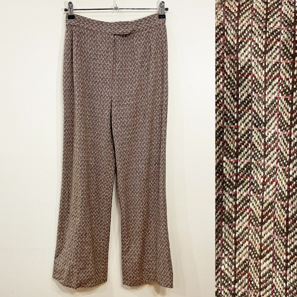 EUC Vintage Herringbone Wide Leg Cropped Trouser Brown tag 8, 4 fit